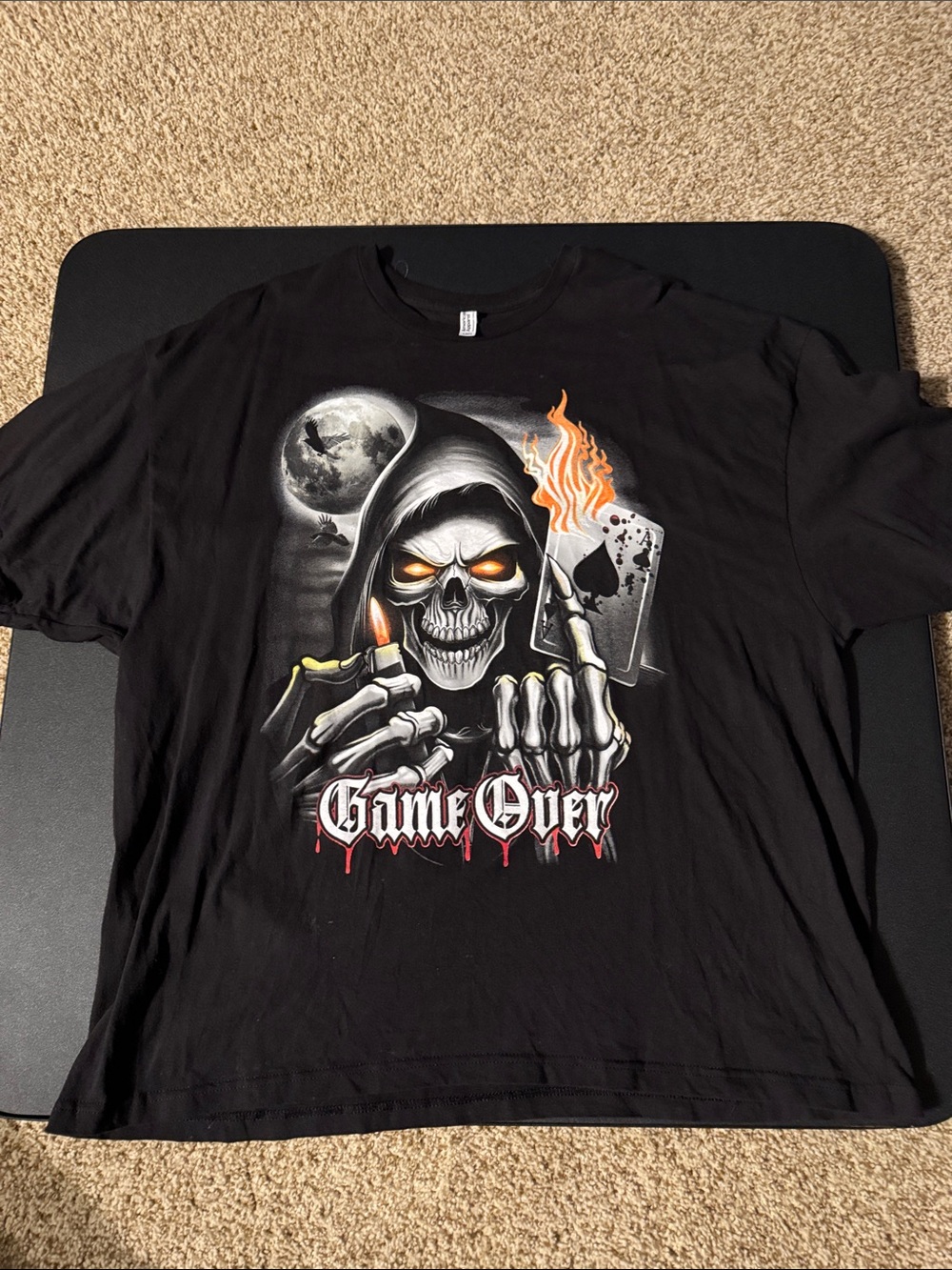 American Apparel Black Skull 'Game Over' Tee with Orange Accents
